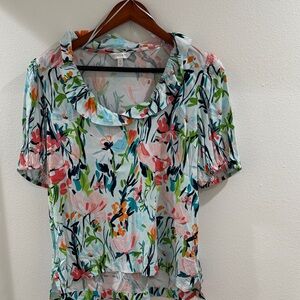 Crown & Ivy Floral Blouse - Pink, Green, Blue